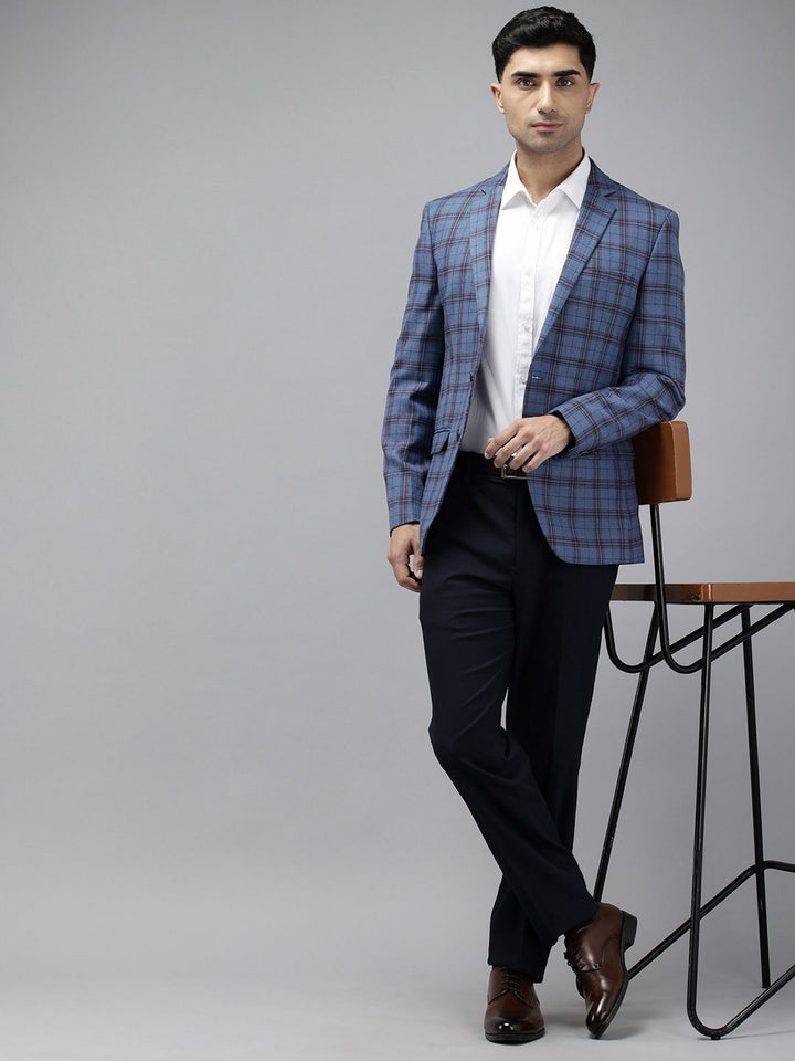 Park Avenue Notched Lapel Single Breasted Checked Slim Fit Formal Blazer