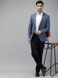 Park Avenue Notched Lapel Single Breasted Checked Slim Fit Formal Blazer