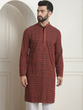 SOJANYA Kolar Mandarin Sulam Geometrik Lengan Panjang Kurta Lurus