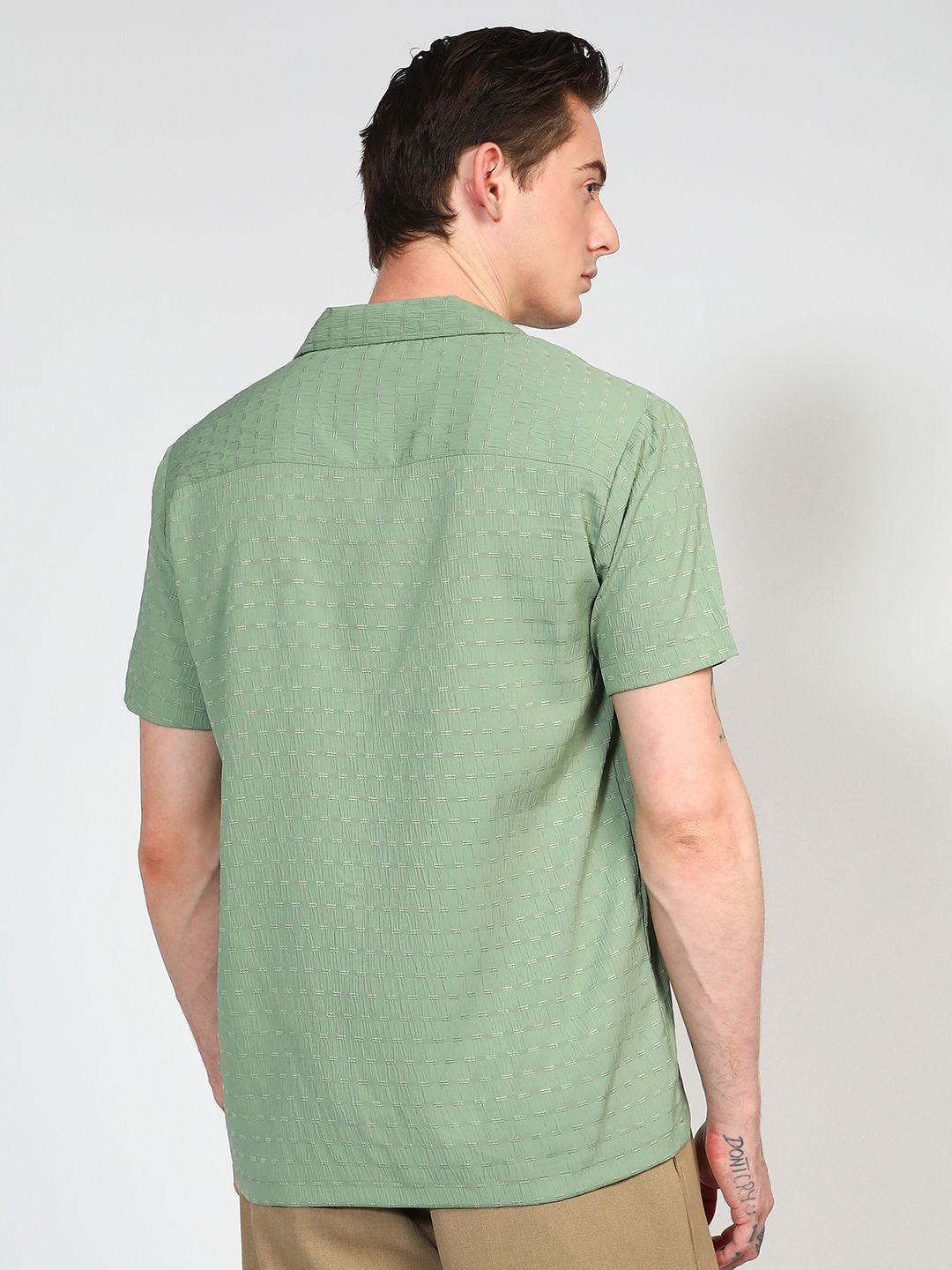 Campus Sutra Men Comfort Opaque Cuban Collar Creased Casual Shirt