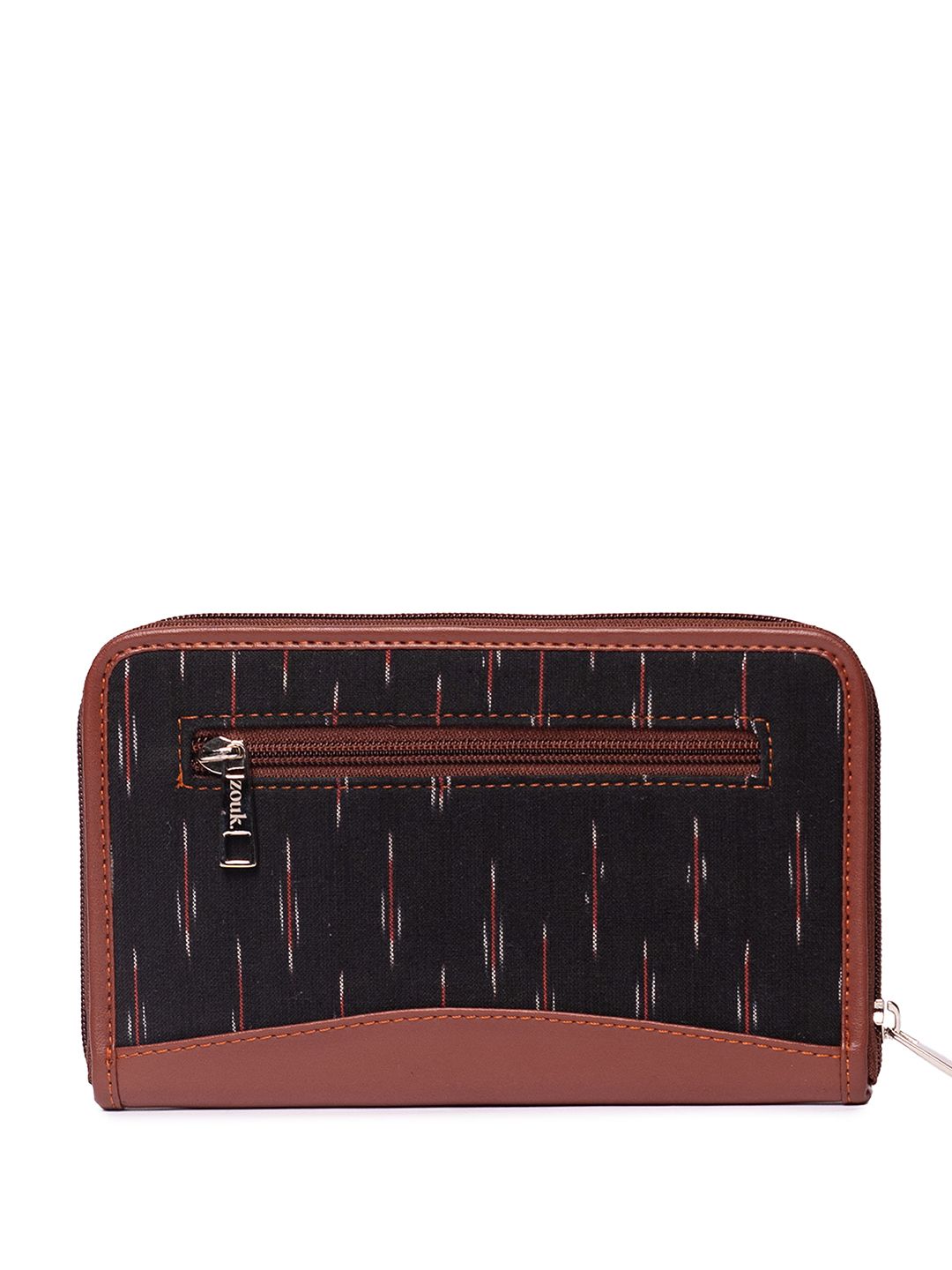ZOUK Women Black & Brown Abstract Printed Zip Around Wallet