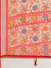 Saree mall Coral Red & Off-White Block Print Saree