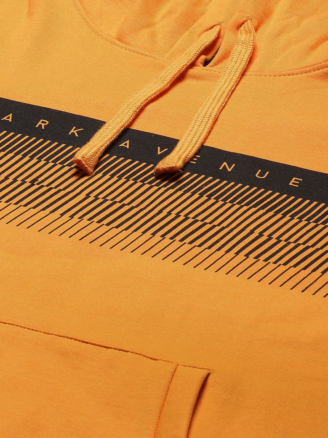 Park Avenue Men Mustard Yellow Striped Hooded Sweatshirt