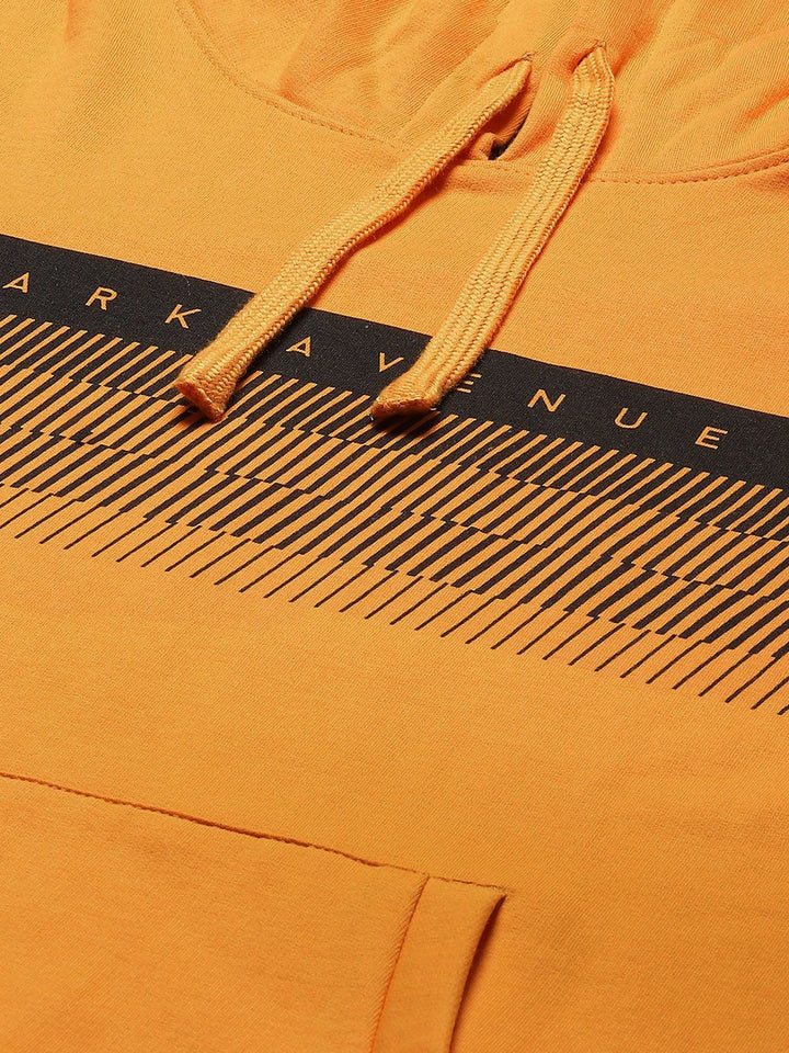 Park Avenue Men Mustard Yellow Striped Hooded Sweatshirt