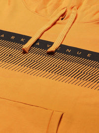 Park Avenue Men Mustard Yellow Striped Hooded Sweatshirt