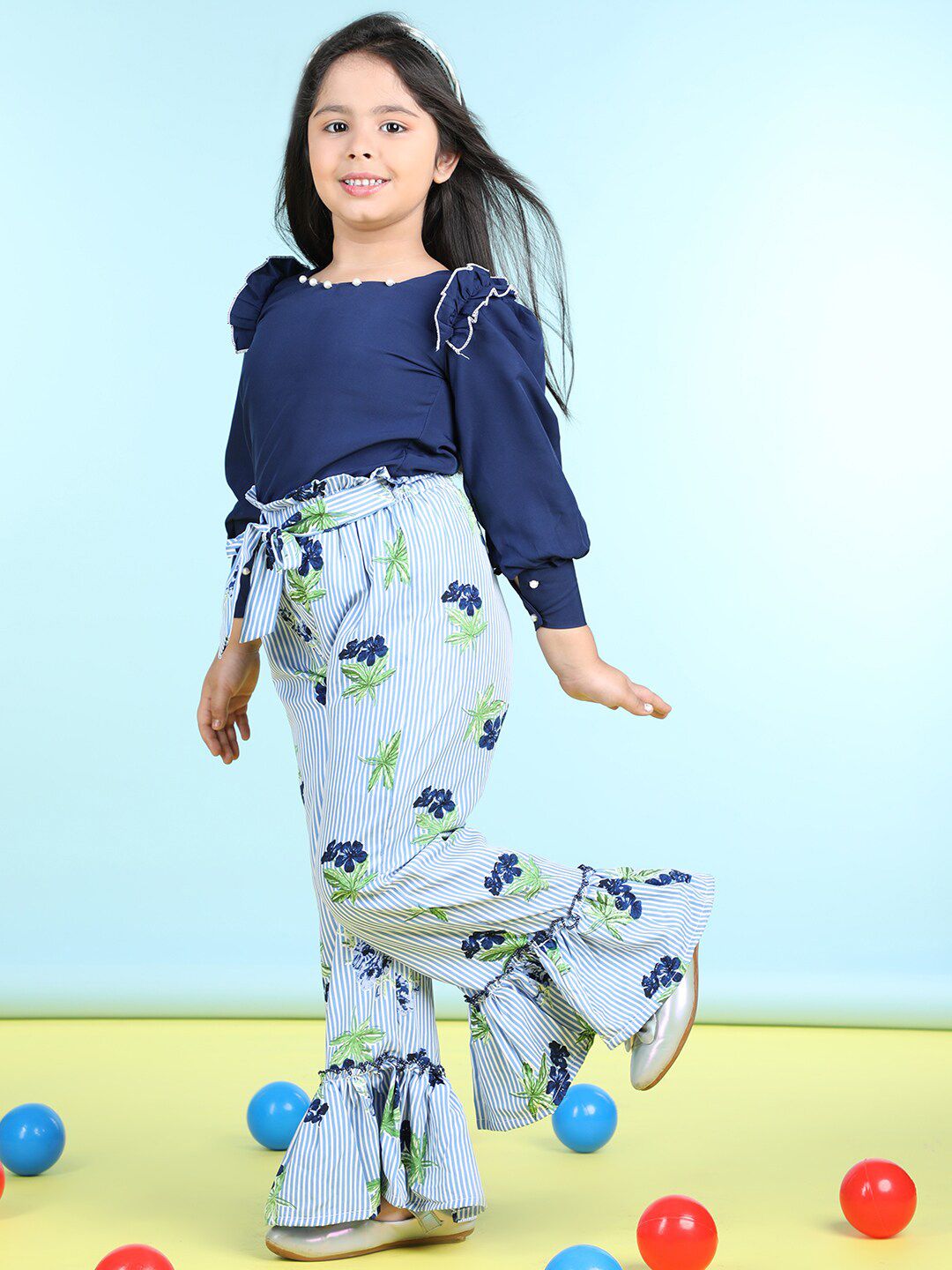 Cutiekins Girls Embellished Top with Palazzos