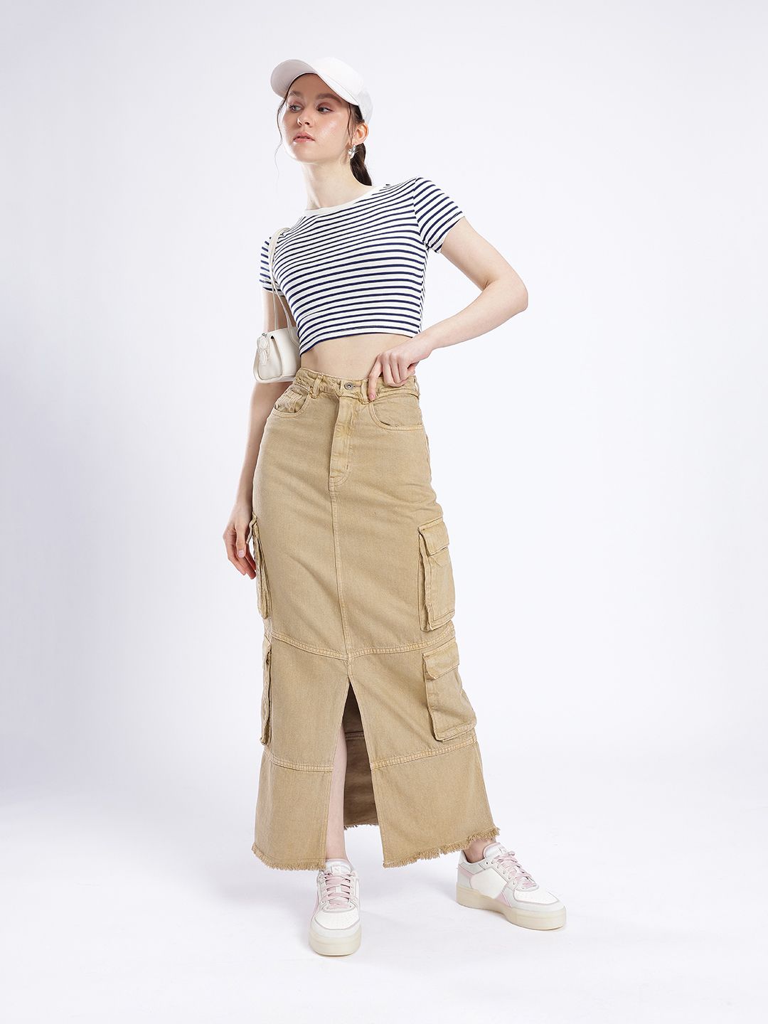 DressBerry Versatile Vogue Cargo Style Denim Maxi Skirt