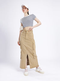 DressBerry Versatile Vogue Cargo Style Denim Maxi Skirt
