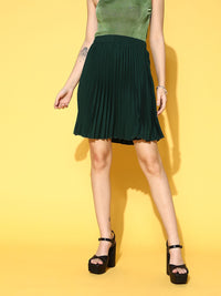 Berrylush  Stylish Green Solid Plisse Skirt