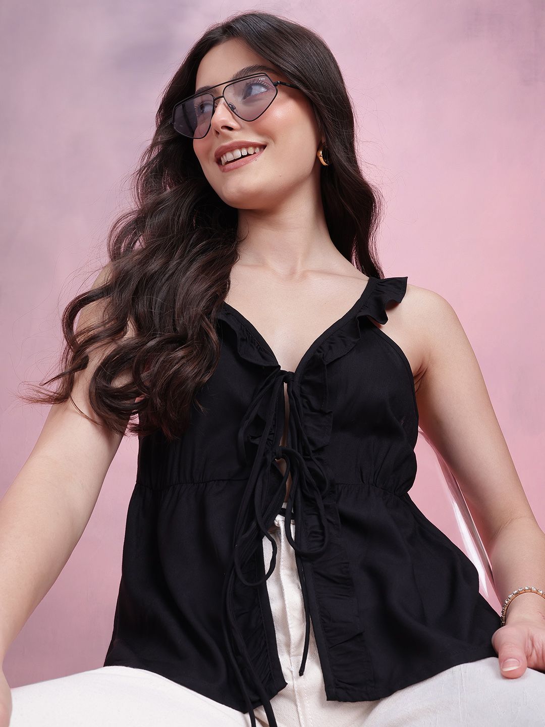 DressBerry Bow Front Ruffles Top