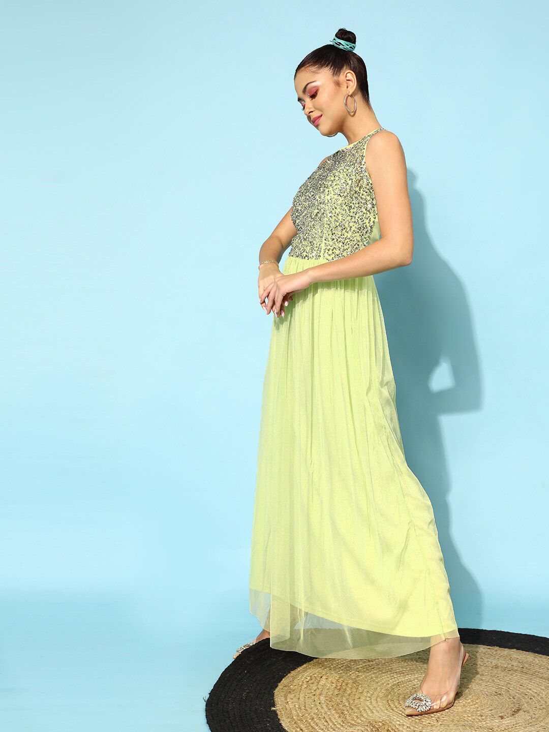 STREET 9 Women Lime Green Embellished Dress