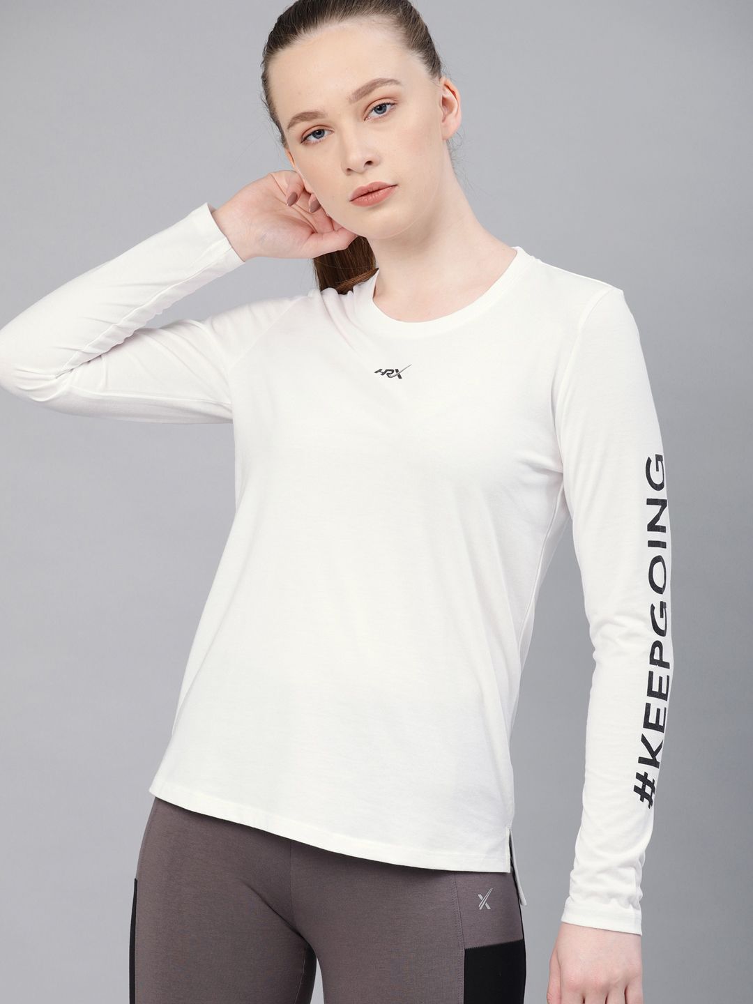HRX by Hrithik Roshan Women White Solid Round Neck T-shirt