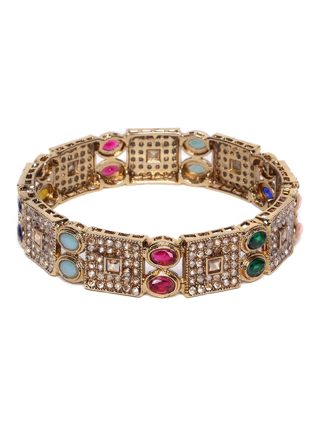 PANASH Set Of 2 Gold-Plated American Diamond Stone Studded Bangles