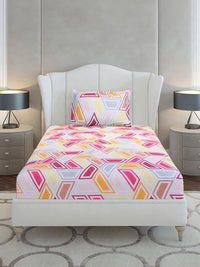 Monte Carlo Magenta & White Geometric Cotton 104 TC Single Bedsheet Set-2.24 m x 1.52 m