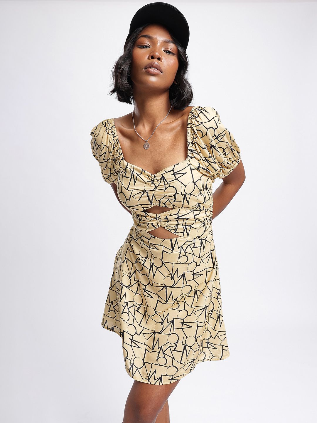 DressBerry Sensational Silhouette Printed Cut-Out Details Mini Sheath Dress