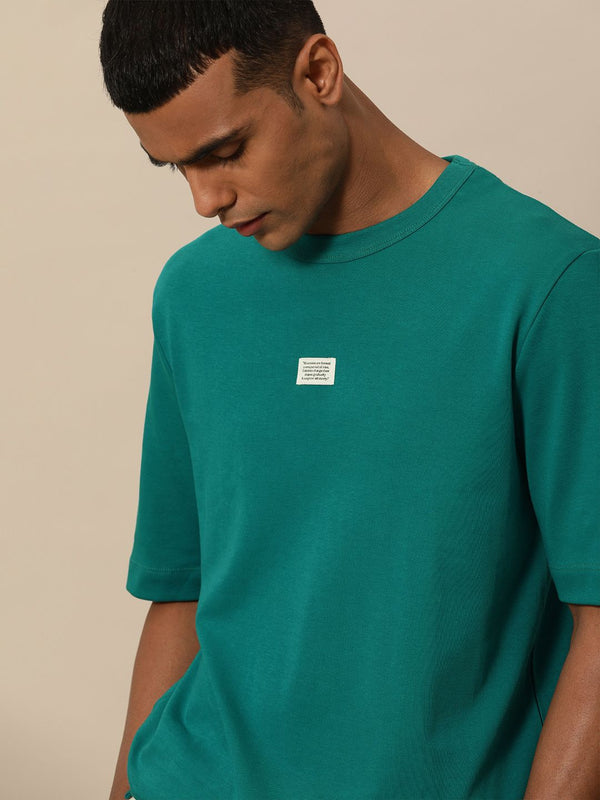 Mr Bowerbird Men Teal Green Pure Cotton Philosophy Oversized T-shirt