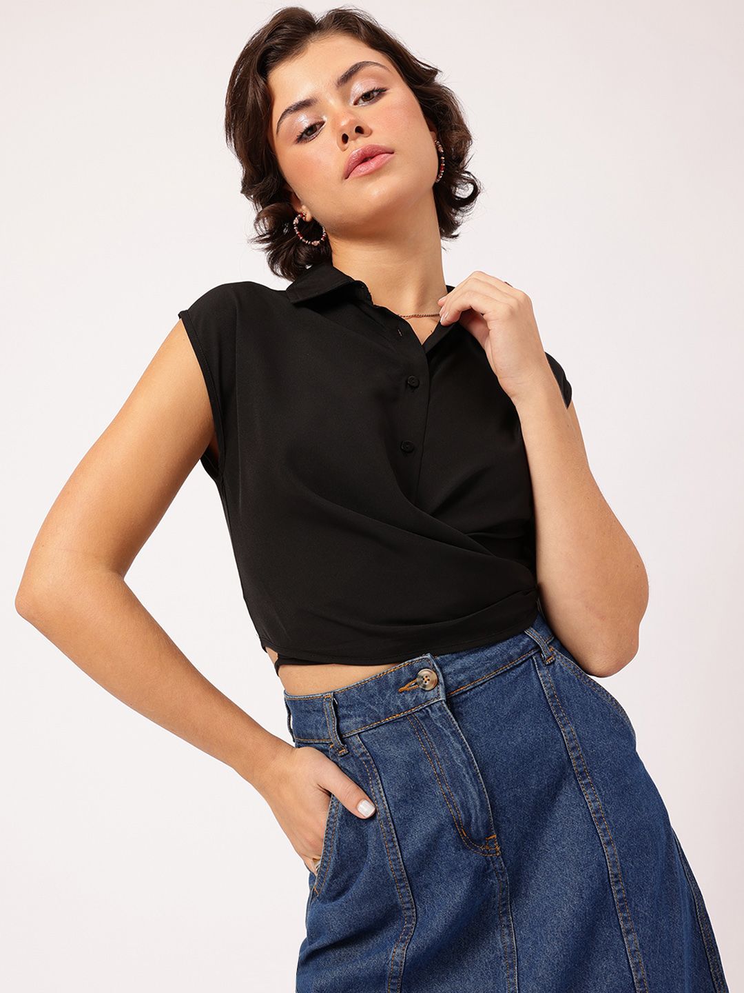 DressBerry Sleeveless Shirt Style Wrap Top