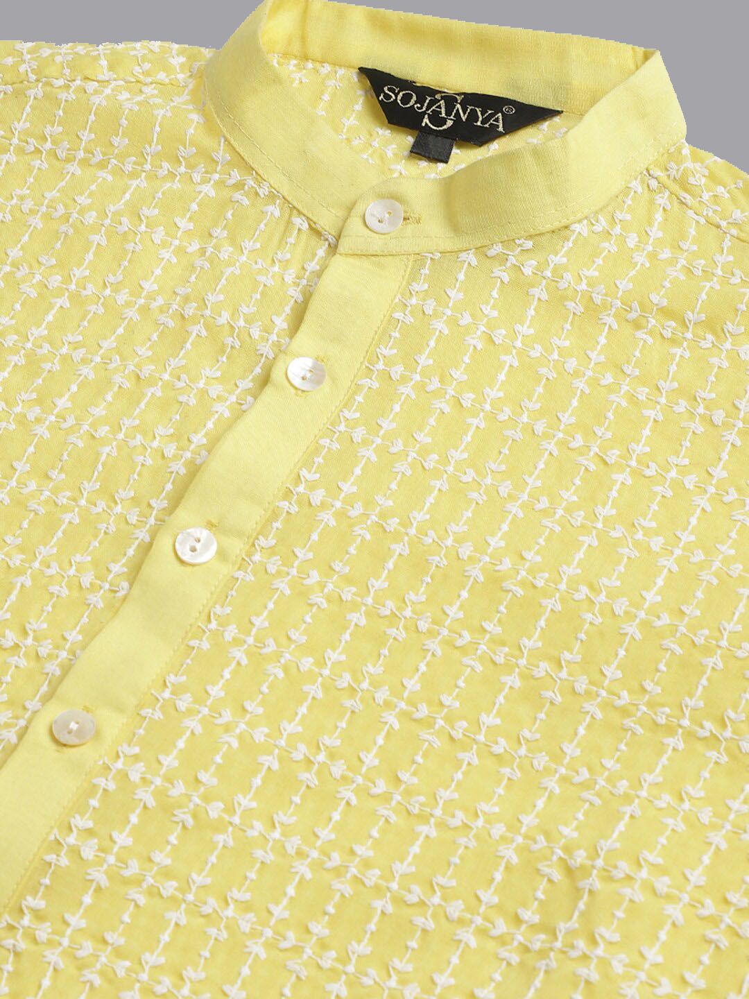 SOJANYA Embroidered Geometric Mandarin Collar Pure Cotton Kurta