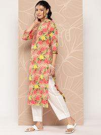 Varanga Women Beige & Pink Floral Printed Floral Kurta