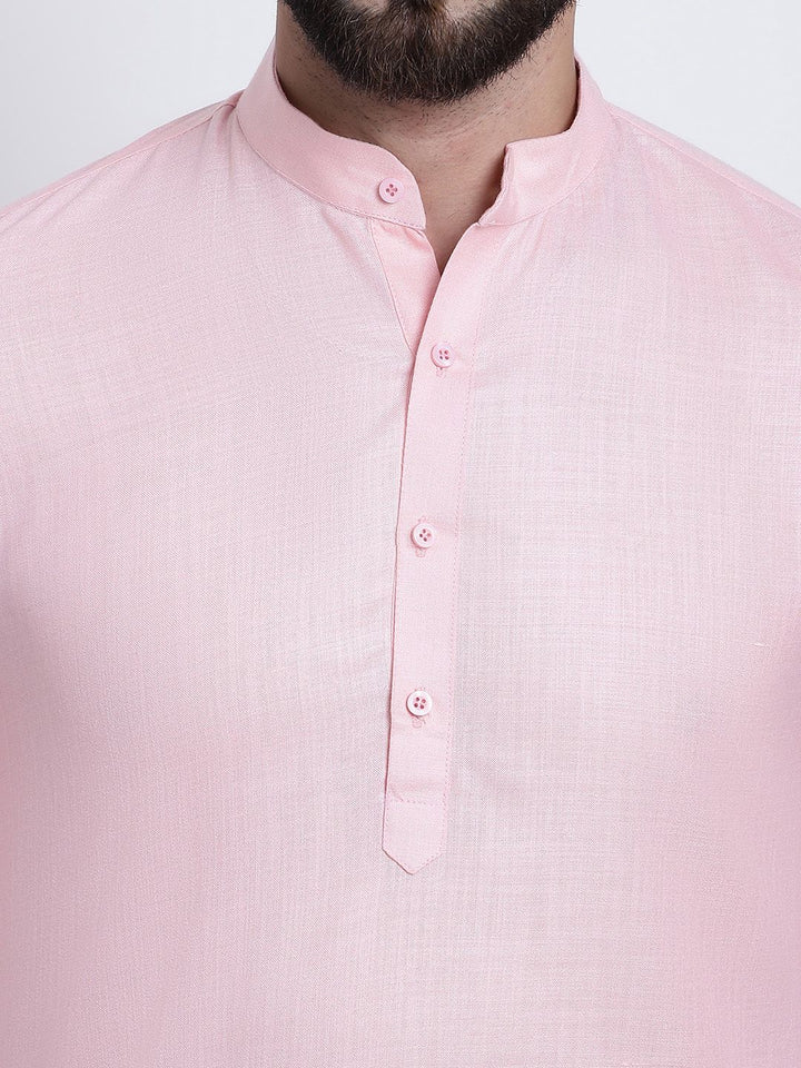 Anug by SOJANYA Men Pink Band Collar Kurta