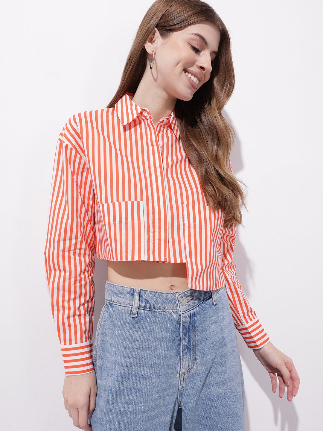 DressBerry Nauti-Verti Stripes Power Pocket Crop Shirt