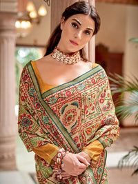 Saree mall Beige & Gold-Toned Ethnic Motifs Printed Zari Pure Silk Sarees
