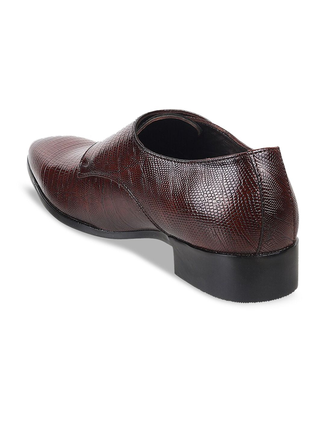 Metro Men Textured Leather Formal Monk Shoes With Buckle Detail