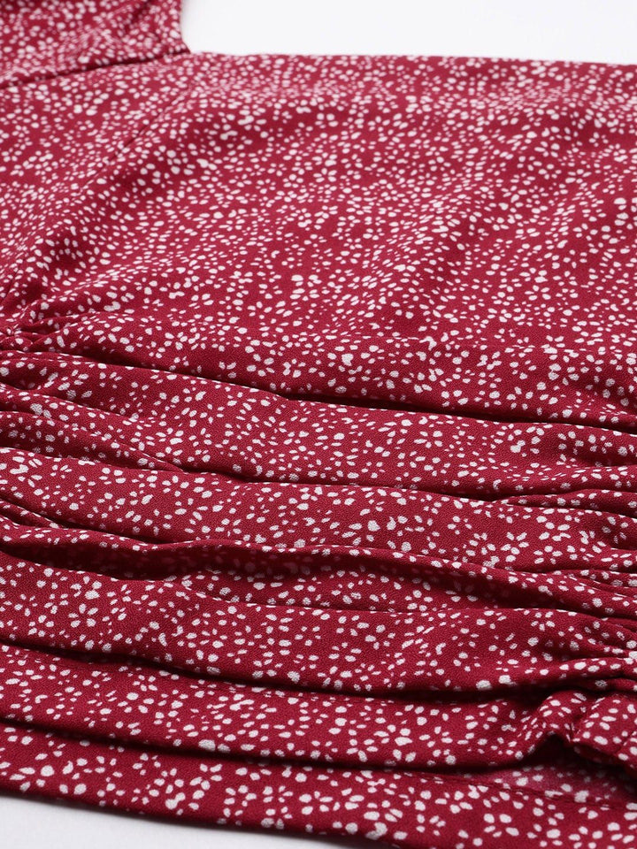 STREET 9 Maroon Floral Georgette Fitted Crop Top