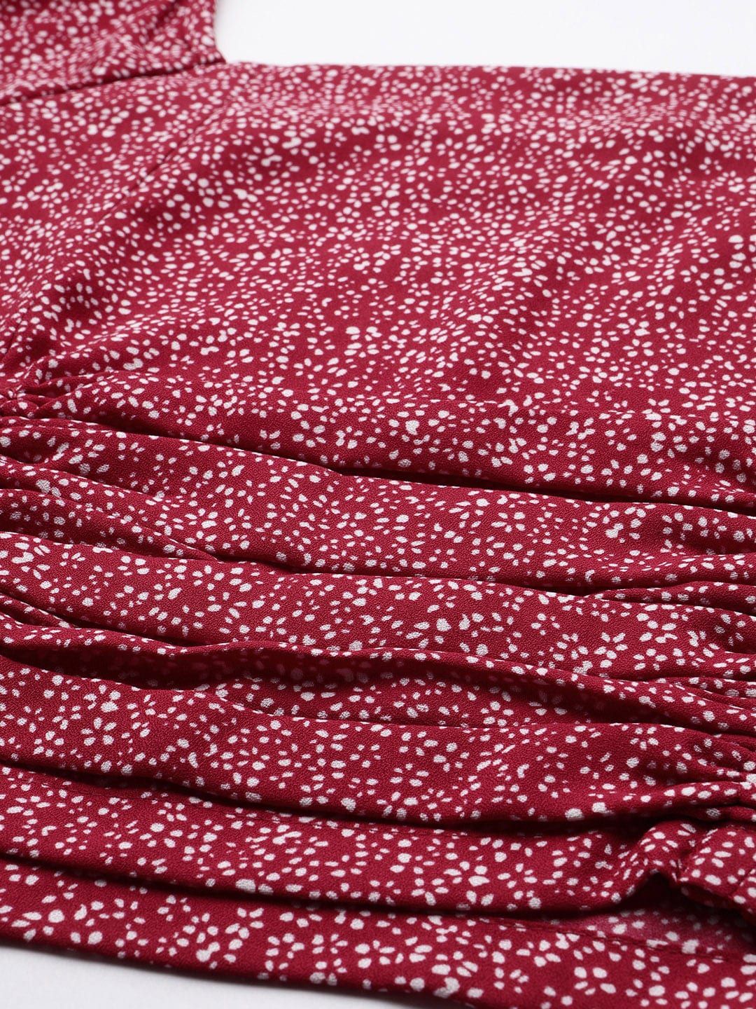 STREET 9 Maroon Floral Georgette Fitted Crop Top