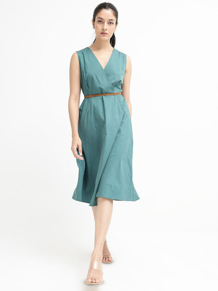 Rareism v-neck Cotton A-line midi Dress