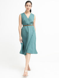 Rareism v-neck Cotton A-line midi Dress