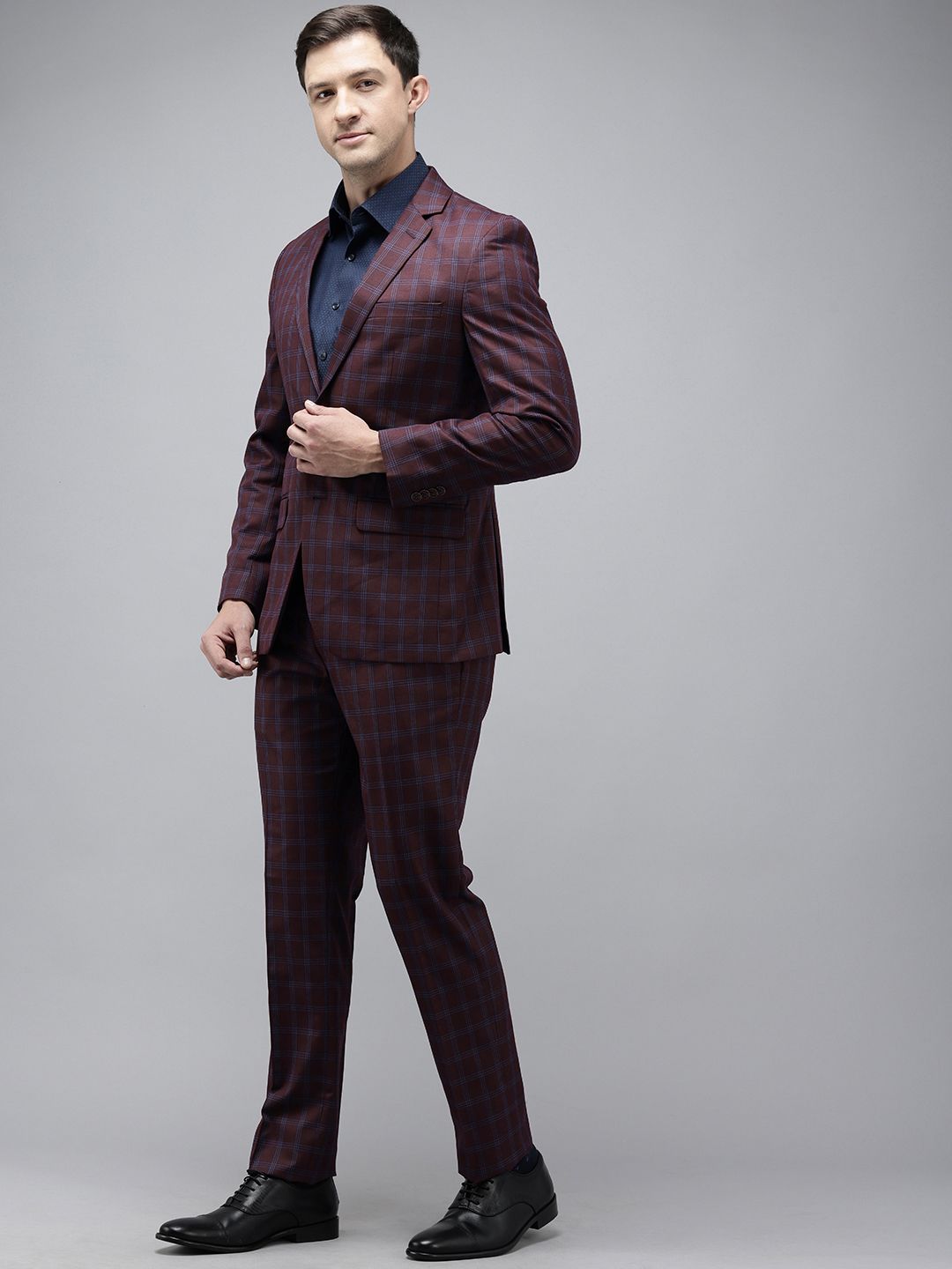 Park Avenue Checked Super Slim Fit Notched Lapel Collar 2 Piece Formal Suit