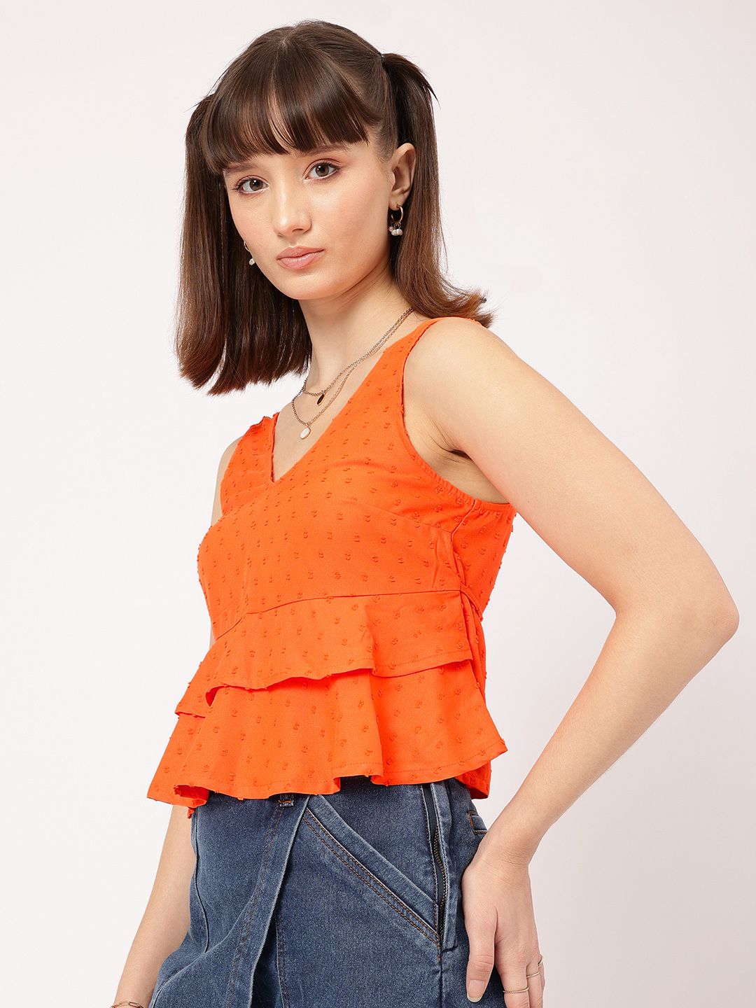 DressBerry Girlish Glimmers Dobby Ruffled A-line Top