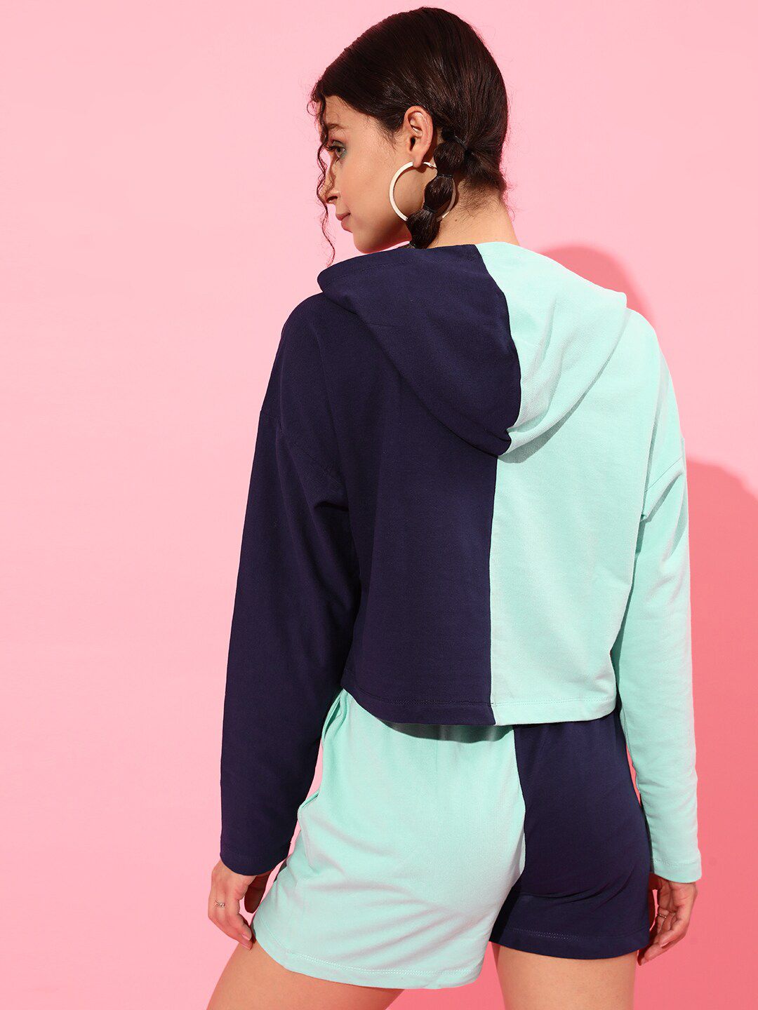 STREET 9 Women Navy Blue Colourblocked Cotton Co-Ords