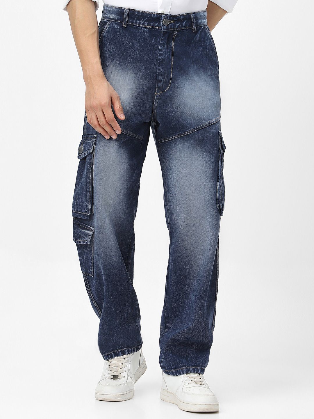 Urbano Fashion Men Loose Relaxed Fit Heavy Fade Jeans With 7 Pockets Non-Stretchable