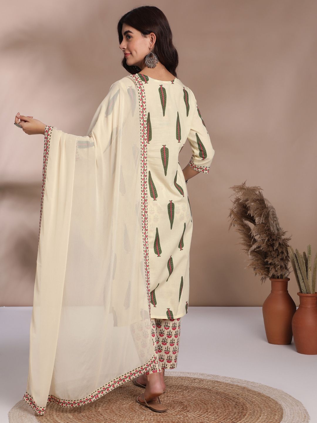 Anouk Women Floral Print Pure Cotton Kurta with Trousers & Dupatta
