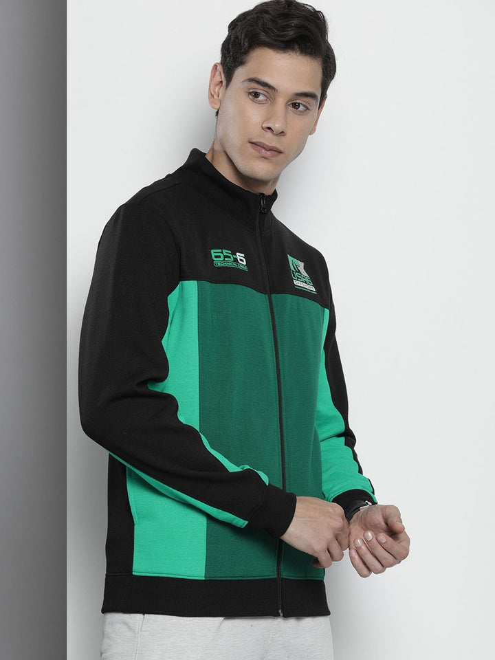 The Indian Garage Co Men Black & Green Colourblocked Sweatshirt