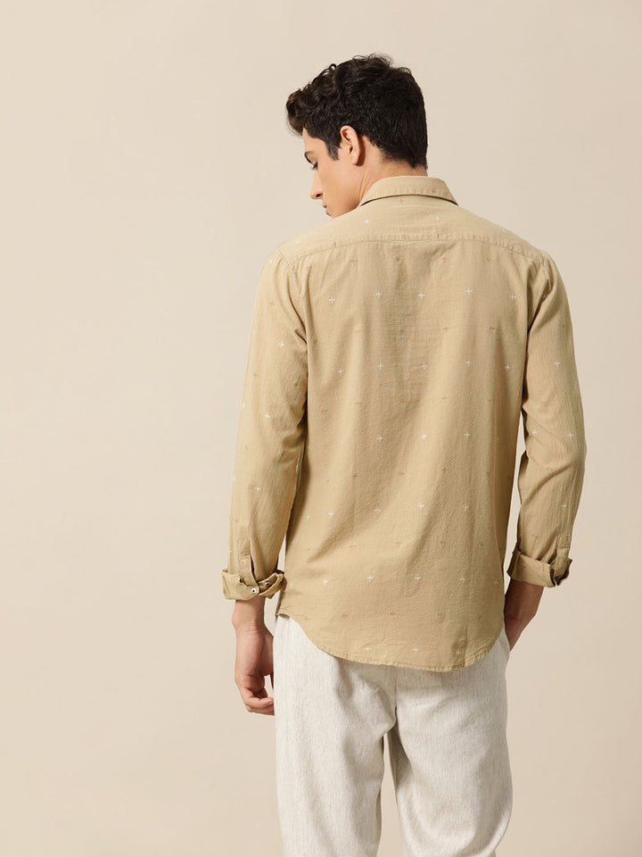 Mr Bowerbird Men Brown Printed Tailored Fit Selvedge Casual Shirt