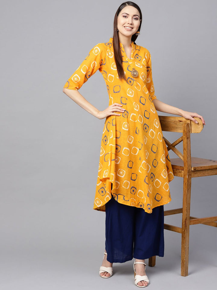 SOJANYA Women Yellow & White Printed A-Line Kurta
