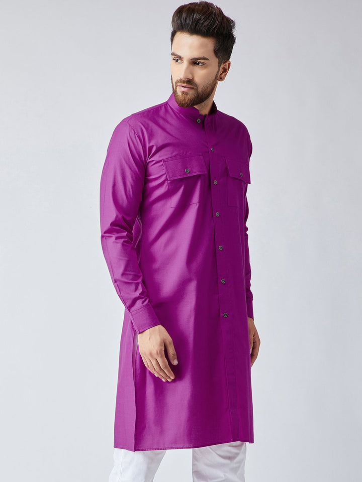 SOJANYA Lelaki Ungu Solid Kurta Lurus