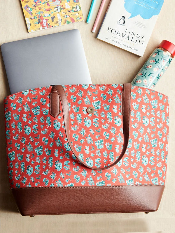 TEAL BY CHUMBAK Floral Printed Oversized Shopper Shoulder Bag