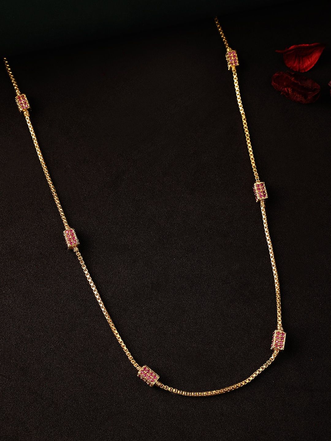 Rubans Faux Ruby Studded Gold Toned Necklace
