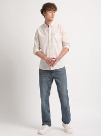 THE BEAR HOUSE Slim Fit Checked Cotton Linen Casual Shirt