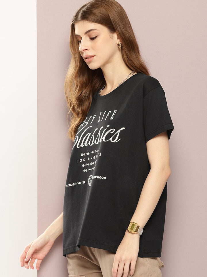 DILLINGER Typography Printed Drop-Shoulder Sleeves Pure Cotton Boxy T-shirt