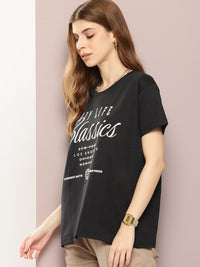 DILLINGER Typography Printed Drop-Shoulder Sleeves Pure Cotton Boxy T-shirt