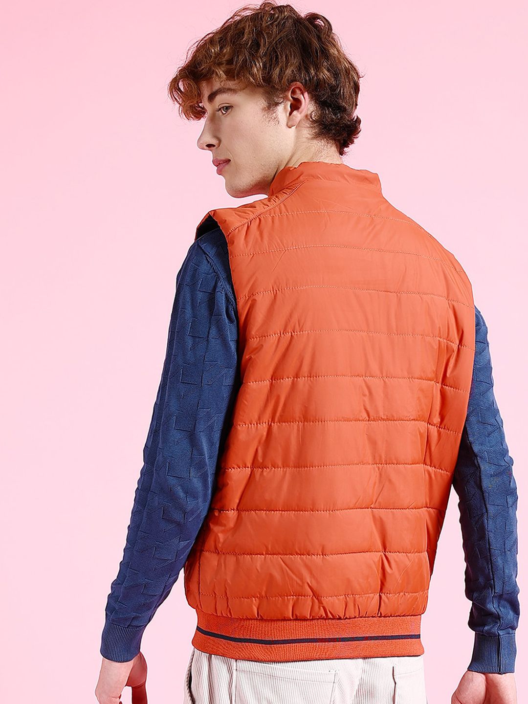 The Indian Garage Co Men Blue Colourblocked Reversible Crop Outdoor Padded Jacket