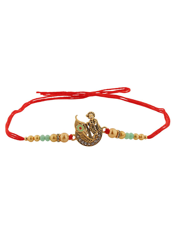 Voylla Blessings Of Krishna Mor Pankh Beaded Thread Rakhi With Roli Chawal