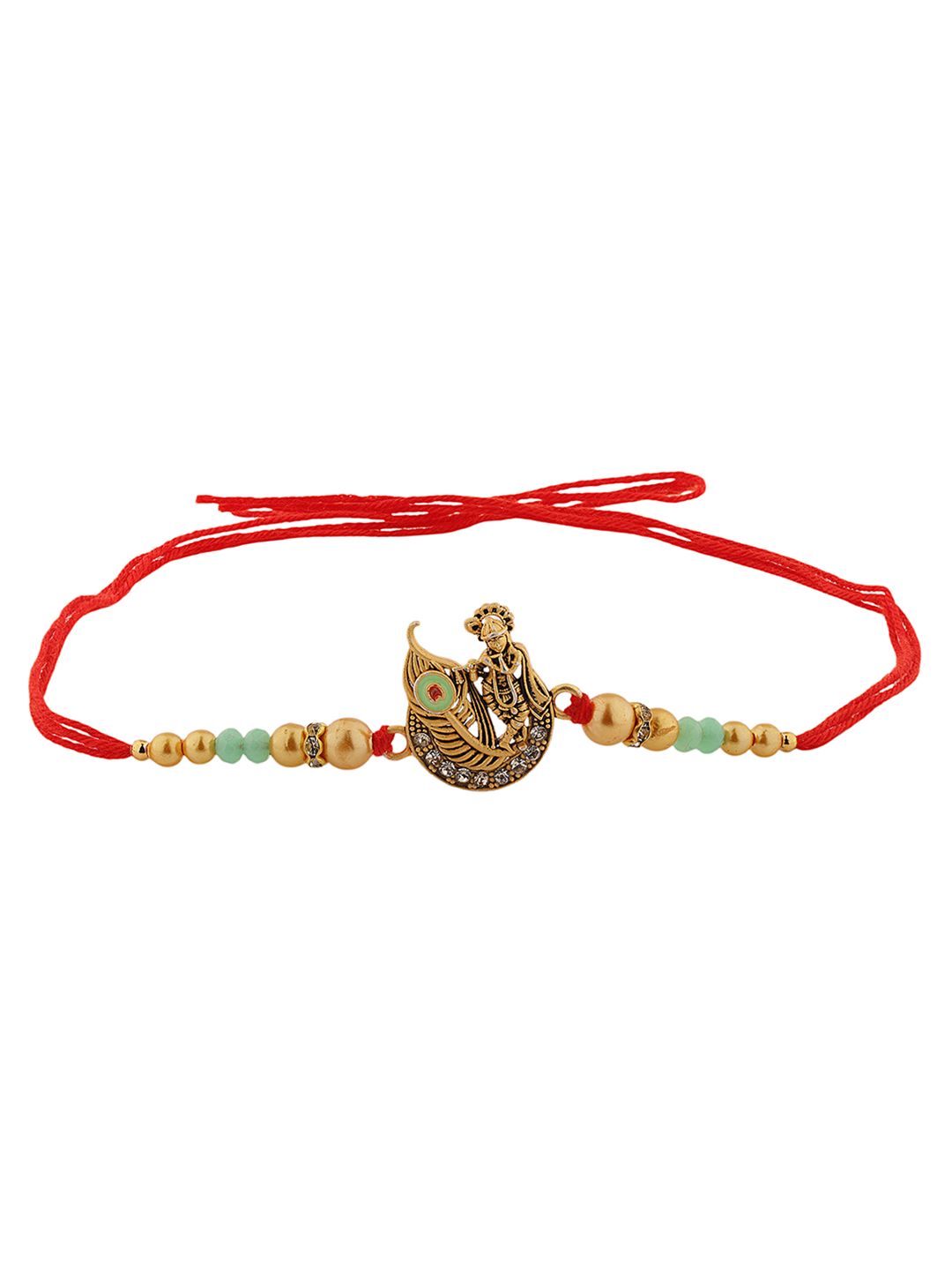 Voylla Blessings Of Krishna Mor Pankh Beaded Thread Rakhi With Roli Chawal
