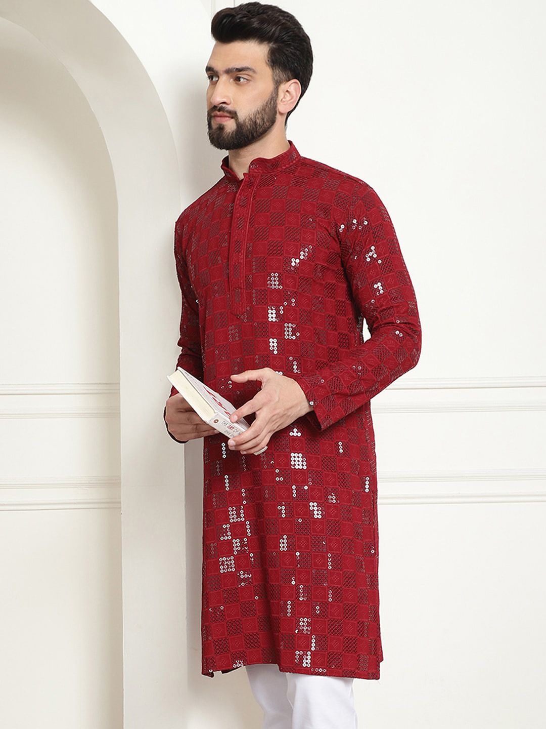 SOJANYA Kurta Kapas Tulen Sulam Geometrik Labuci