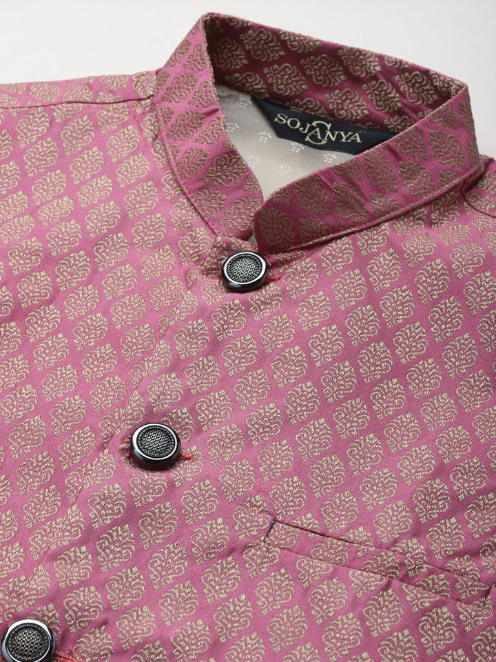 SOJANYA Kurta Rekaan Diri Lelaki Maroon & Emas dengan Jaket Churidar & Nehru